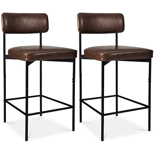Best Choice Products Set of 2, Armless Counter Height Bar Stools, Modern PU Faux Leather Stools for Kitchen Island, Home, Dining - Mocha Brown