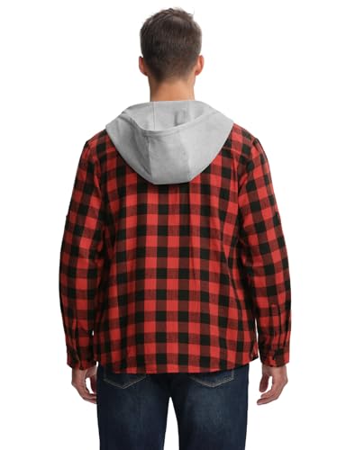 Rdruko Men's Plaid Hoodie Flannel Shirt Jacket Long Sleeve Fashion Casual Hooded Button Down Shirts3