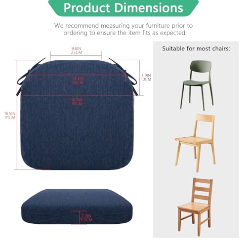 Helios&Hestia Indoor Dining Chair Cushions with Ties for Kitchen, Outdoor Seat Pads with Removable Cover, Non-Slip Bottom, Waterproof, High-Resilient Foam, 17" x 16" x 2", Set of 4, Navy Blue — view 5