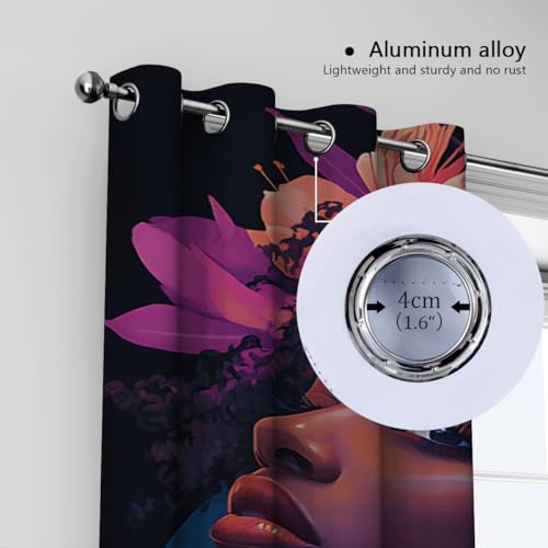 Contemporary Pop Art Inspired Blackout Thermal Curtains Featuring African American Woman with Floral Headdress – Eyelet Room Dividers for Studio or Bedroom (Each W52xL54in) - Image 4