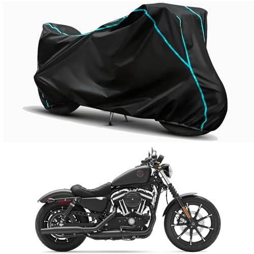 Image of Waterproof Bike Body Cover Compatible for | Davidson Iron 883 | Taffeta Fabric, Sky Piping Design, Bottom Elastic Fit | Dustproof, Sun UV & Rain Protection for All Weather.