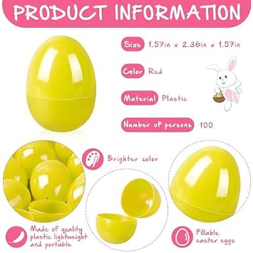 150 Pcs Easter Eggs Plastic Fillable Easter Eggs Bulk Empty Blank for Easter Basket Stuffers Fillers Easter Theme Party Favor Easter Hunt Stuffers Classroom Prize (Yellow)