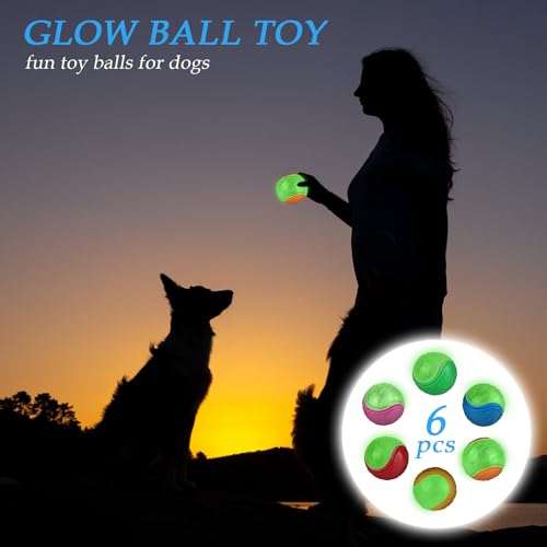 QKURT Glow In The Dark Dog Hundeball, interaktive Hundeball Spielzeug, Leuchtende hoher Sprungkraft Gummi Hundebälle, Zähne Training Hund Ball Spielzeug, für kleine, mittlere und große Hunde, 6 Pcs