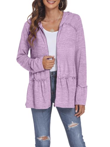 Image of DEESHA Plus Size Zip Up Hoodie for Curvy Women Spring Ruffle Hooded Sweatshirts Jacket Cardigans Lightweight