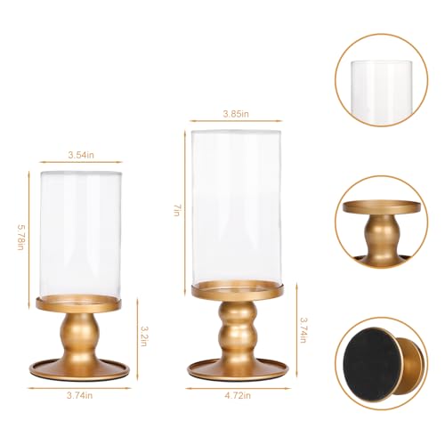 NITIME ハリケーンキャンドルホルダー ピラーキャンドル用 ゴールドキャンドルホルダー クリアガラススリーブ付き テーブルセンターピース用 ピラーキャンドルホルダー クリスマス ホリデー ウェディング ホームデコレーション