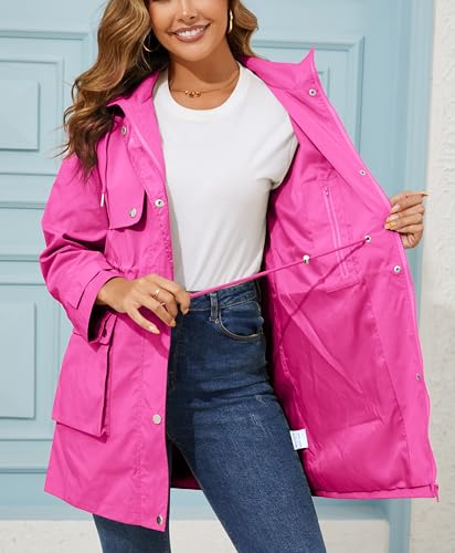 PESION Women's Waterproof Long Rain Jacket Lightweight Raincoat Lined Windbreaker Trench Coat for Outdoor Travel Hiking3