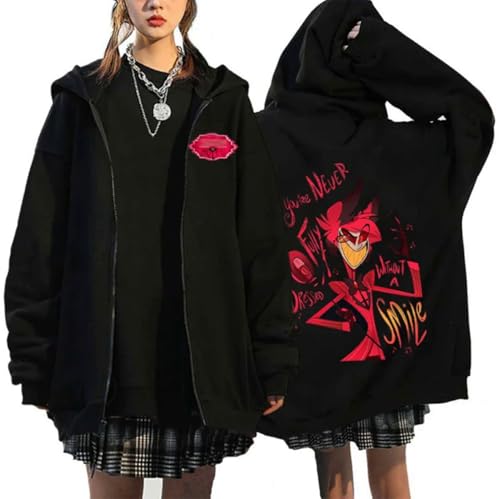 Yazkimo Unisex Adult Anime Cosplay Hoodies 2D Printing Hooded Sweatshirt Zipper Jacket Coat Hotel Black Casual Sweater (US Alpha Small Regular Regular Black Zipper 7)