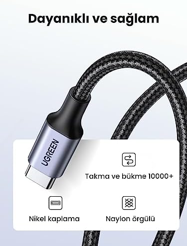 UGREEN USB C auf USB C Kablo 60W PD 2.0, PPS USB-C Ladekabel iPhone 15 Pro Max ile uyumlu Galaxy S23 S22 S21 A54 A34 A14 MacBook Air M2 iPad Pro 12.9 iPad Air 5/Mini 6, Pixel 7 Pro usw. (1M) - Görsel 4