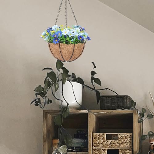 Panier suspendu en fer avec fleurs artificielles durables et créatives