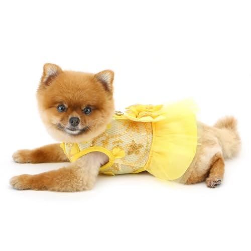 SMALLLEE_LUCKY_STORE Vestidos florais para cães pequenos e meninas com anel D e laço primavera verão