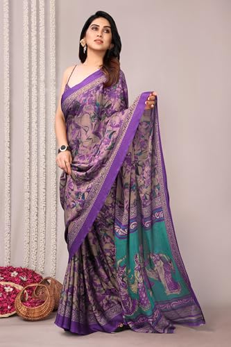 Image of MIRCHI FASHION Women Saree Ethnic Motif Print Chiffon | Breathable Lightweight Plain Weave Sari for Office and Daily Use (Available in 20 Designs)