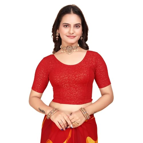 Image of SFT Women's Polycotton Readymade Saree Blouse with Round Neck Half Sleeves Solid Pattern Regular Fit Pull On Closure and Standard Length