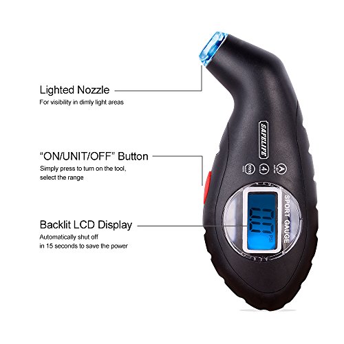 Safelife Digital Tire Pressure Gauge, 150 Psi Digital Tire Gauge 4 Settings For Car Truck Bicycle Motorcycle, Tire Pressure Gauge With Backlit Lcd And Non-Slip Grip (Black) #TOP2