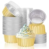 50Pcs Aluminum Foil Cupcake Liners with Lids, 5oz 125ml Ramekin Baking Cups Muffin Liners Mini Pie P