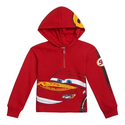 Disney Cars Lightning McQueen Toddler Boys Fleece Half Zip Hoodie Red 4T