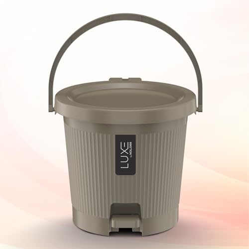 Image of KOLORR Luxe Premium Plastic Pedal Dustbin | Modern Plastic Waste Bin, Trash can with Sleek Design for Home, Kitchen, Office, Bathroom & Washroom - Small, Lt Brown