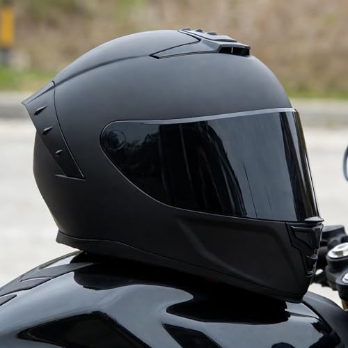 Image of Full Face Motorcycle Helmet,Helmets for Adults Motorcycle, MG611 Motorbike Racing Street Bike Helmets with Black Visor for Men Women,DOT Approved (Matte Black-B+ Mask, XXL)