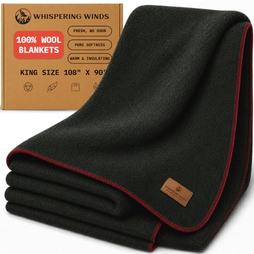 Whispering Winds 100% Wool Blanket, Premium King Size (108"x90")