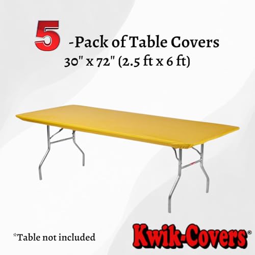 Image of Kwik-Covers 6' Rectangle Plastic Table Covers 30 inch x 72 inch, Bundle of 5 (Gold)