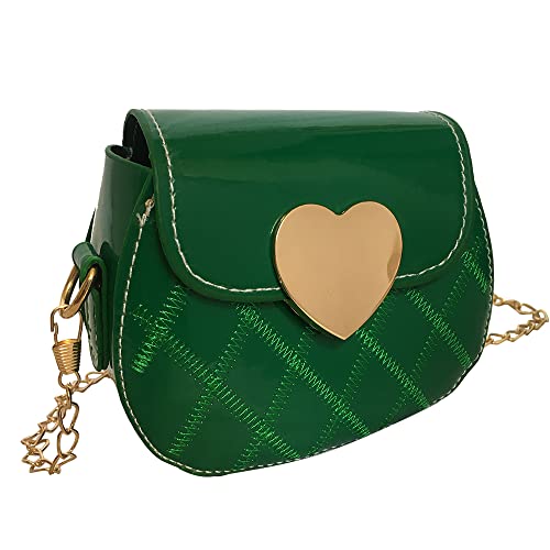 RONGTENG Little Girl Saddle Bags Patent Leather Shoulder Crossbody bag Purse Handbags (Green)