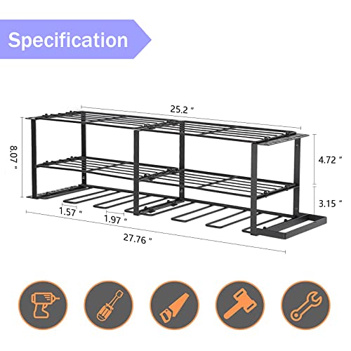 Power Tool Organizer with 6 Drill Holders, Garage Tool Organizers and Storage Rack, Power Tool Holder Wall Mounted, Heavy Duty Metal Tool Shelf, Compact Removable Design Perfect for Father's Day