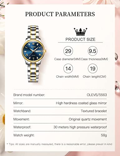 Olevs Women Watches Business Dress Diamond Female Ladies For Small Wrist Watch Blue Silver Tone Stainless Steel Band Analog Quartz Day Date Waterproof Lady Watches #TOP10
