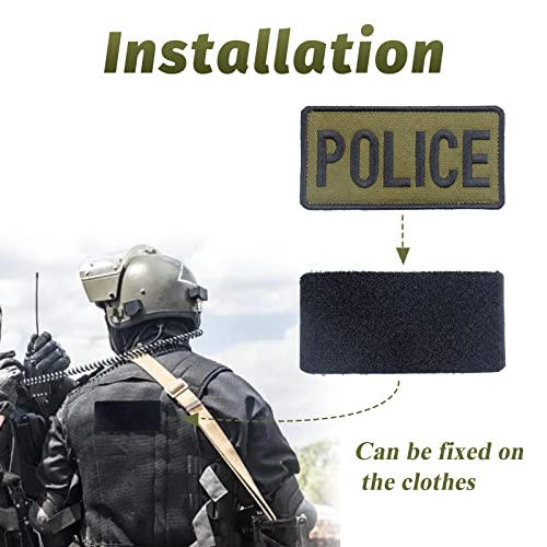 Police Patch Hook And Loop Embroidery Patches Stick On Clothes Sign Durable Fabric Reusable Personalized Badge Tactical Applique Rectangular For Vest Dog Backpack 2Pcs (Black Green) #TOP2