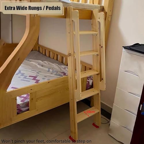 78" Loft Bed Ladder with Hook Brackets, Rubber Foot Pads, Wooden Steps - Adjustable 39" to 69" Tall, Durable & Safe for Easy Access to Lofted Beds