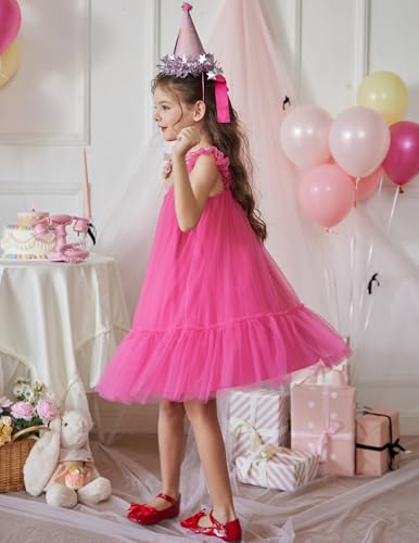 Image of Arshiner Toddler Tulle Dress for Girls Layered Tutu Ruffle Dresses Swing Twirly Fairy Summer Birthday Party Wedding Sundress