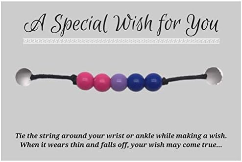 Bisexual Colours Black Hemp Wish Bracelet with 6mm Acrylic Beads Charm on Printed Card - Adjustable - Unisex