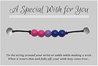 Bisexual Colours Black Hemp Wish Bracelet with 6mm Acrylic Beads Charm on Printed Card - Adjustable - Unisex