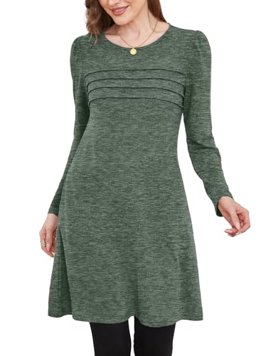 Image of OFEEFAN Womens Long Sleeve Tunic Dress Fall Fashion Sweater Dress with Pockets Pleated Front Casual Winter