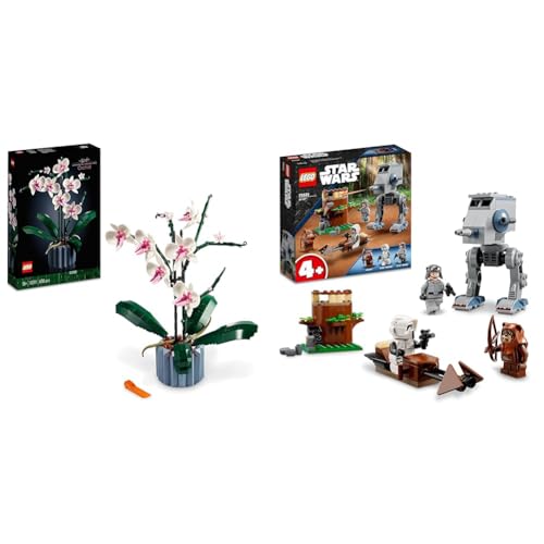 LEGO 10311 Icons Orchid Artificial Plant Building Set with Flowers & 75332 Star Wars AT-ST, Construction Toy Preschool Kids Aged 4 Plus With Wicket The Ewok & Scout Trooper Minifigures