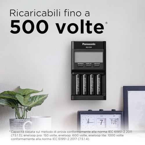 eneloop pro, batterie ricaricabili AAA/Micro, confezione da 2, capacità di min. 930 mAh, batterie Ni-MH, pronte all'uso, ricaricabili fino a 500 volte, confezione senza plastica, pro, nere - Immagine 2