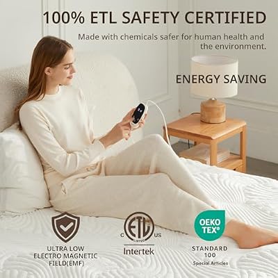 Caperia Heated Mattress Pad Queen, Electric Mattress Pad Bed Warmer with 9 Heat Settings, Memory Function, 1-12 Hours Auto Off, Deep Pocket, Machine Washable, 60x 80