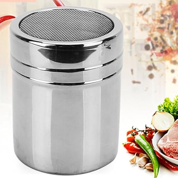 Shaker do Cukru ze Stali Nierdzewnej, Shaker do Cukru Cynamonowego, Przesiewacz do Mąki, Shaker do Cukru Pudru ze Stali Nierdzewnej, Shaker do Cukru Pudru z pokrywką. Sito do