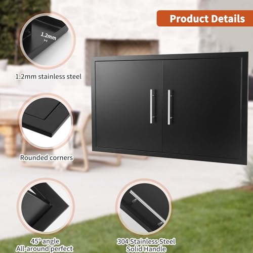 JIE JIN Outdoor Kitchen Doors 35" W X 24" H Double Doors 1.2mm Thickness Stainless Steel BBQ Access Door BBQ Island Doors Outdoor Kitchen Accessories Door for Outdoor Kitchen BBQ Island (Black) by JIE JIN - Image 2