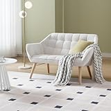 QUINJAY 48' Small Loveseat Sofa, Modern Sherpa Mini Sofa Couch 2-Seater Fluffy Love Seat with Quilting Backs and Wood Legs for Living Room, Bedroom and Small Space, White