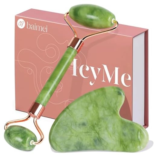 BAIMEI IcyMe Gua Sha & Jade Roller Facial Tools Face Roller and Gua Sha Set for Puffiness and Redness Reducing Skin Care Routine, Self Care Gift for Men Women - Green