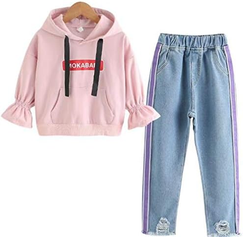 Amazon Co Jp 19春季子供服 韓国ファッション 韓国子供服キッズ パーカー 女の子 2点セット女の子 上下セット長袖 デニムパンツアップ子供キャラクター上下セットシンプルデザイン ピンク 160 服 ファッション小物