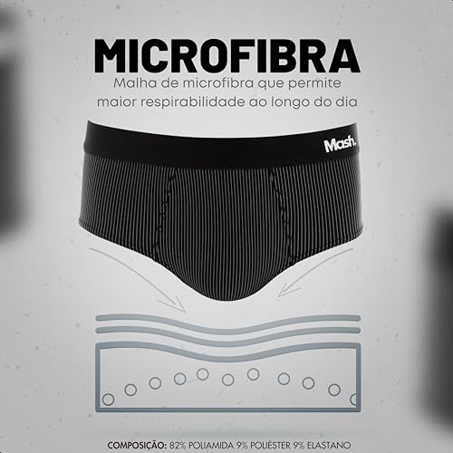 MASH Cueca Boxer Microfibra Risca de Giz Masculino Adulto, Preto, G