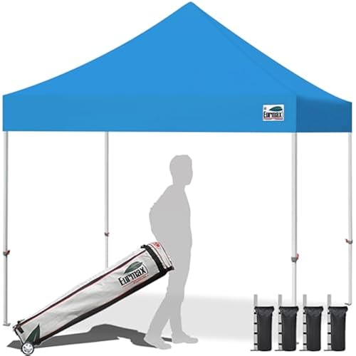 Eurmax USA 10x10ft Pop Up Canopy,Commercial Instant Tent for Outdoor Events,Patented No-Tip Rolling Storage Bag with 4 Sandbags,UV & Water Resistant,Heavy Duty Portable Shelter Gazebo,Sky Blue