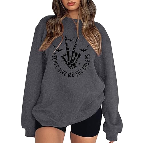 Sweat-shirt d'Halloween pour femme évite le froid avec ce pull ample gris fantôme