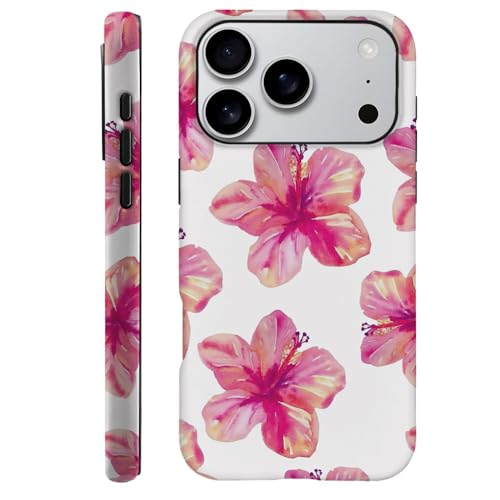 Compatible with iPhone 17 Pro,Durable & Shockproof Phone Case Cover Design - Pink Hibiscus Flower Aesthetic