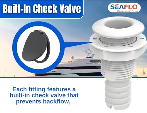 SEAFLO 1-1/4", White (1-Pack) Thru Hulls Fitting Thru-Hull with Check Valve, Polypropylene + Glass-Filled Nylon, 4-Year Warranty by SEAFLO - Image 3