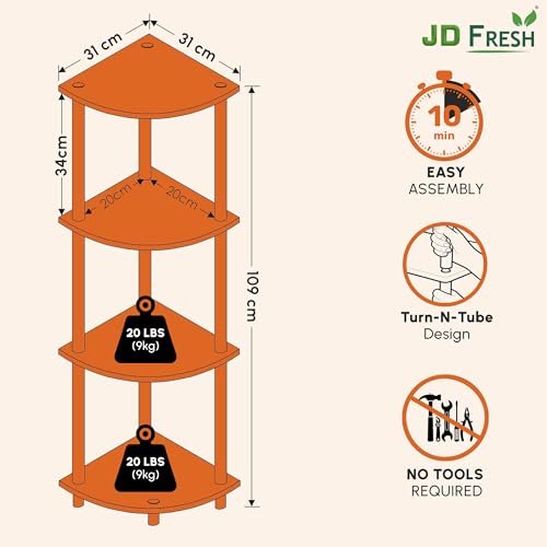 Image of JD FRESH 4-Tier Wooden Open Corner Rack /Table Corner Display Rack /Storage Shelf Stand /Multipurpose Shelf for Living Room, Bedroom, Home Office Display (Cambridge, Walnut)
