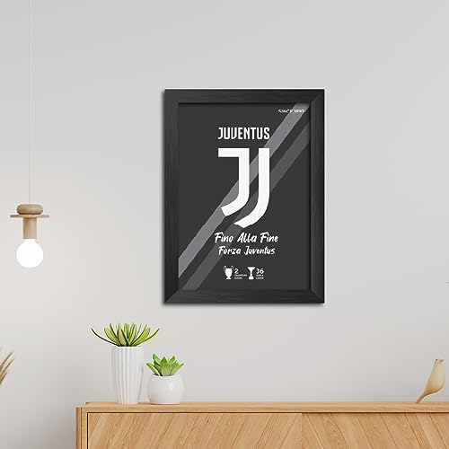Image of TenorArts Juventus Football Club Poster White Logo Laminated Photo Frame Painting with Matt Finish Black Textures(12 inches x 9inches)