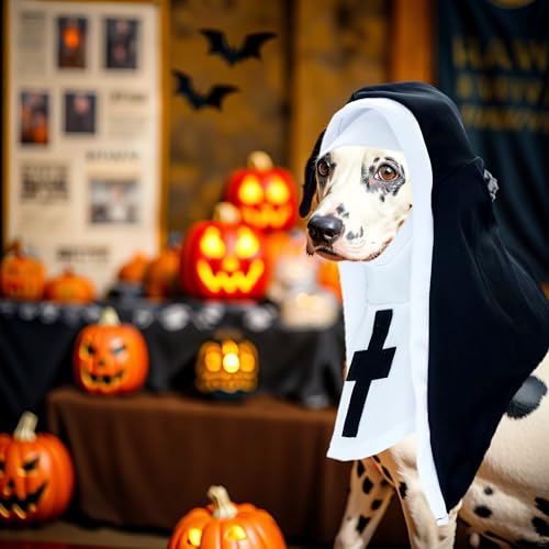 PET SHOW Fantasia de freira para cães grandes, roupa de cosplay de freira preto e branco, roupa para