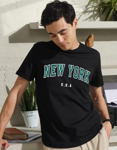 Image of Veirdo Regular Fit Half Sleeves Round Neck Typographic Printed Pure Cotton T-Shirt for Men (Available Colors: Black, Navy, Swan White, & White) (Sizes: S to 2XL)