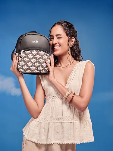 Image of ZOUK Dalila Mini Daypack | Stylish Small Backpack for Women | Compact | Bag for Girls | Daily College Use | Travel Day Pack | Vegan Leather | Handcrafted | Water-Resistant
